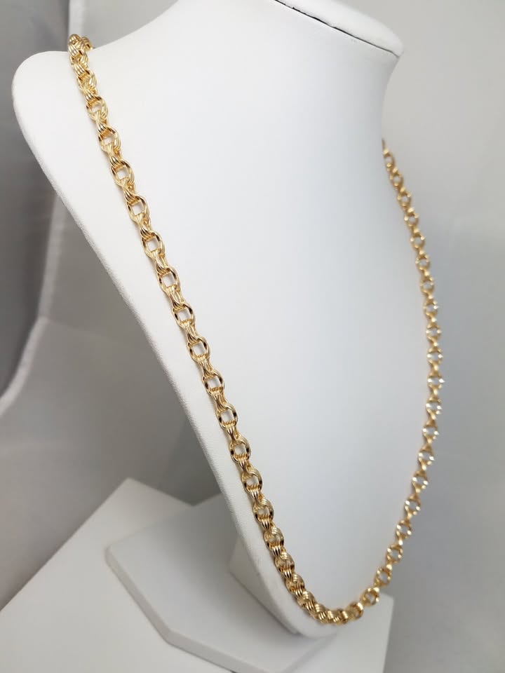 Impressive 24" Solid 14k Yellow Gold Fancy Link Chain Necklace