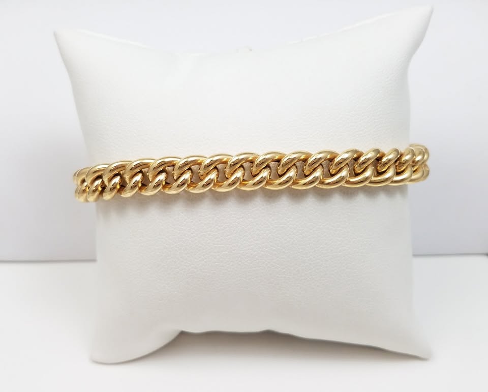 Sporty 8" 18k Yellow Gold Hollow Curb Link Bracelet Italy