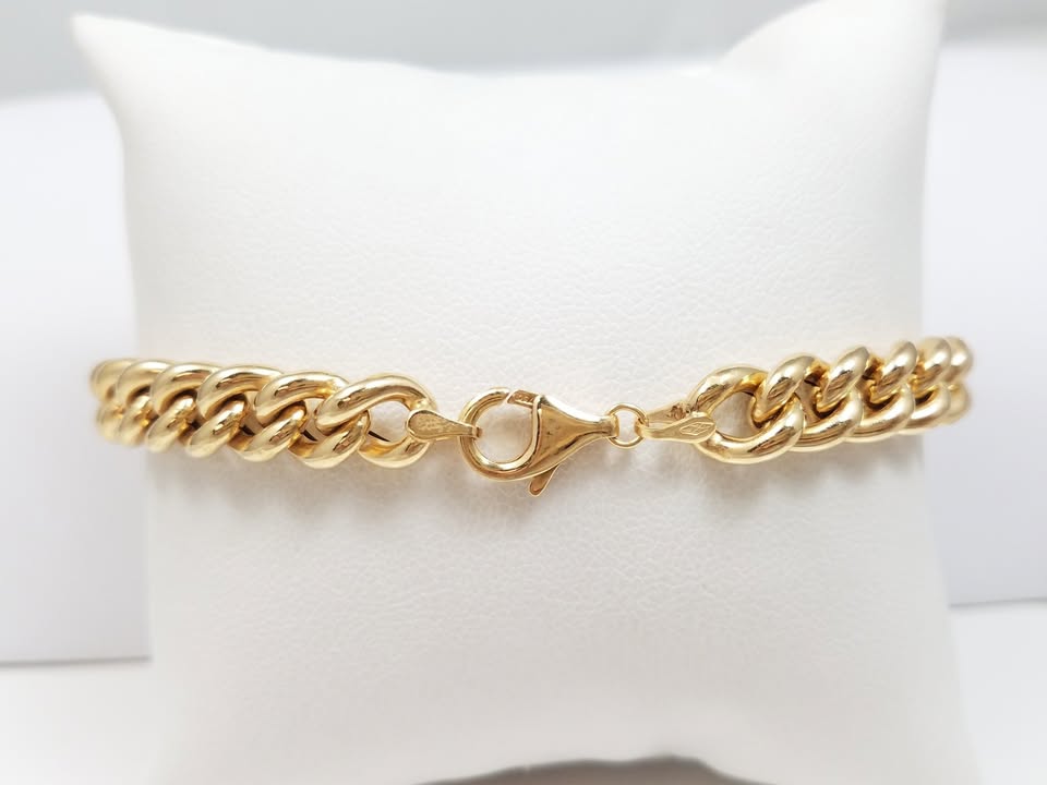 Sporty 8" 18k Yellow Gold Hollow Curb Link Bracelet Italy