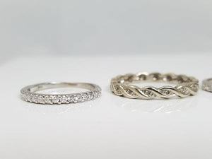 Four 14k White Gold Natural Diamond Anniversary Ring Band Lot