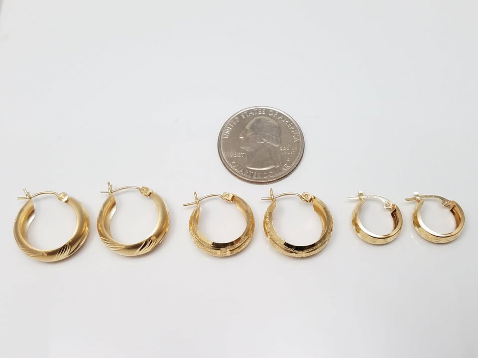 Three Pairs of 14k Yellow Gold Hoops