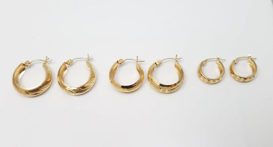 Three Pairs of 14k Yellow Gold Hoops