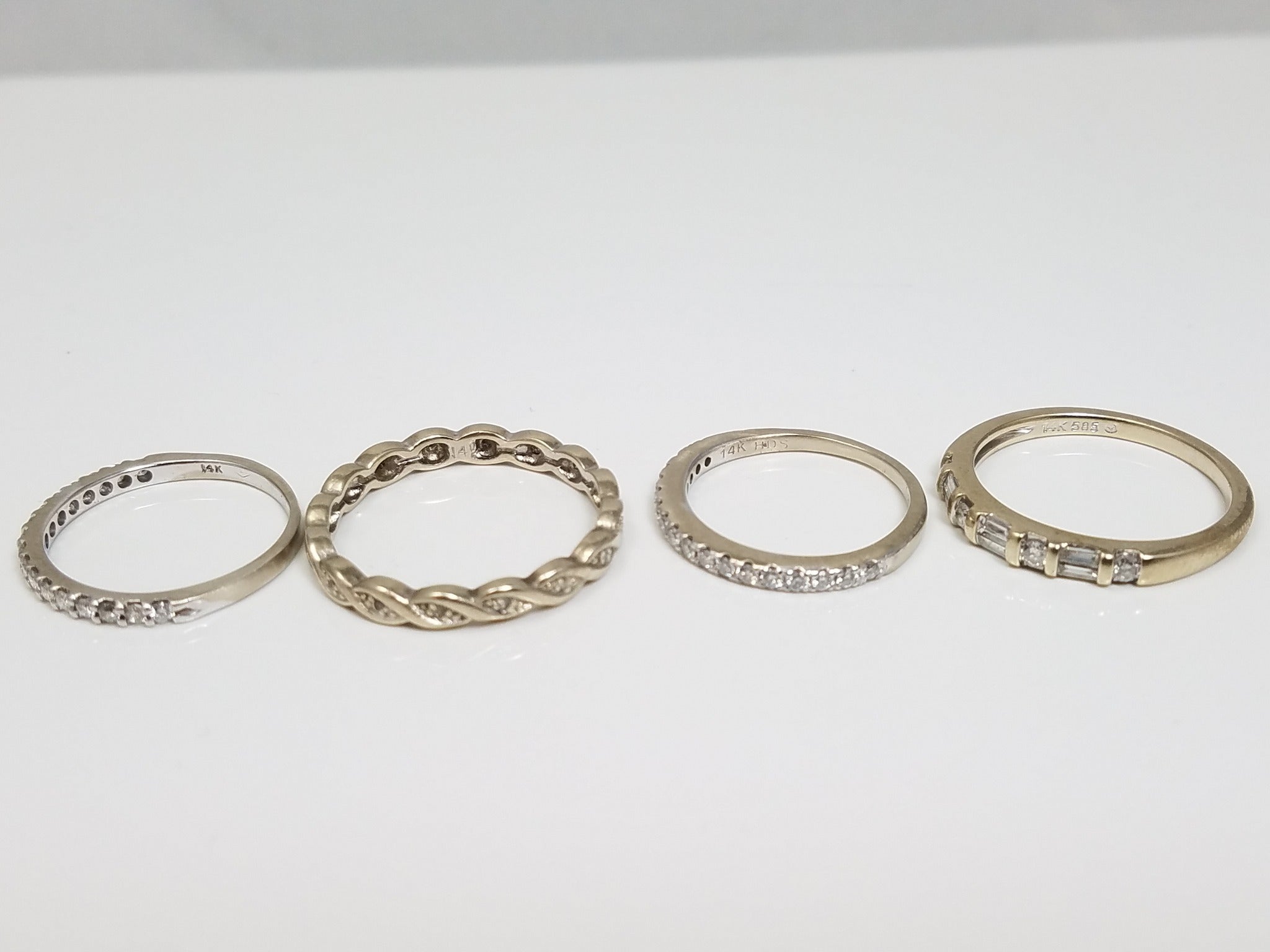 Four 14k White Gold Natural Diamond Anniversary Ring Band Lot