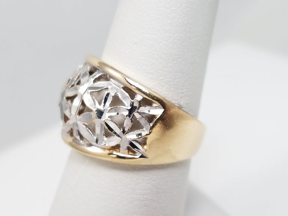 Dazzling 10k Two Tone Gold Diamond Cut Ring Band