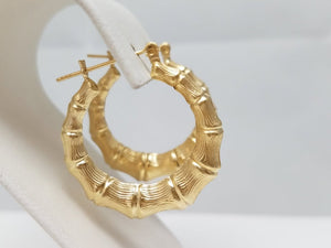 Fashionable 14k Hollow Yellow Gold Bamboo Style Hoop Earrings