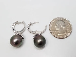 Luxurious 18k White Gold Natural Cultured South Sea Pearl Diamond Dangle Earrings