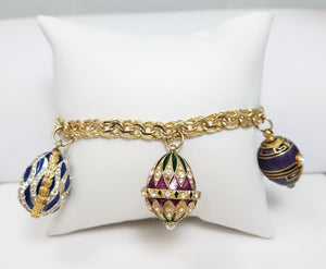 Glamorous 7.5" Solid 14k Yellow Gold & Sterling Silver Egg Rhinestone Bracelet