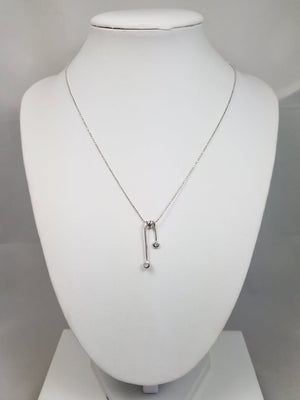 Chic 16" 14k White Gold Natural Diamond Pendant Necklace