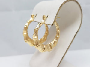 Fashionable 14k Hollow Yellow Gold Bamboo Style Hoop Earrings