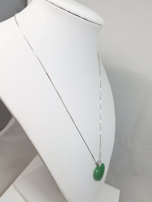 Soothing 18" 14k White Gold Natural Nephrite Jade Heart Pendant Necklace