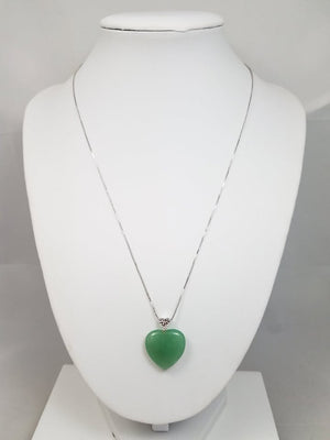 Soothing 18" 14k White Gold Natural Nephrite Jade Heart Pendant Necklace
