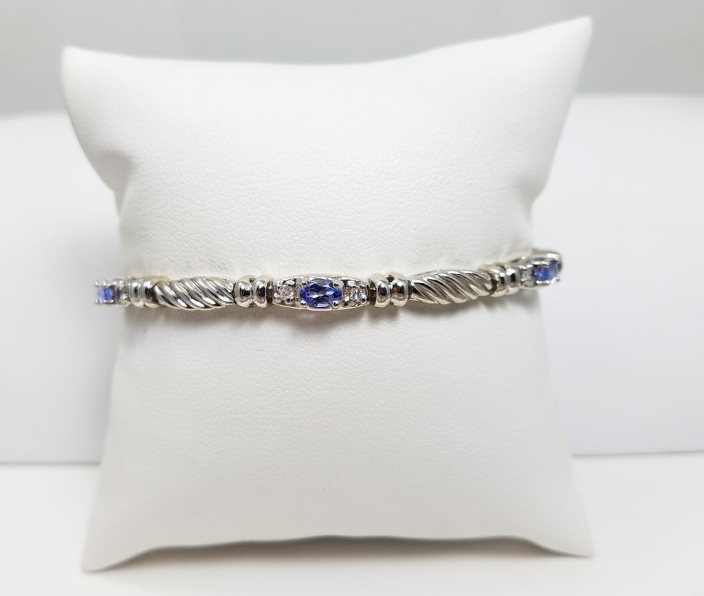 Opulent 7" 14k White Gold Natural Tanzanite Diamond Custom Bracelet