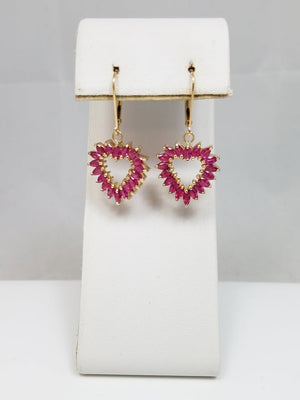 Gleaming 14k Yellow Gold Natural Ruby Heart Dangle Earrings