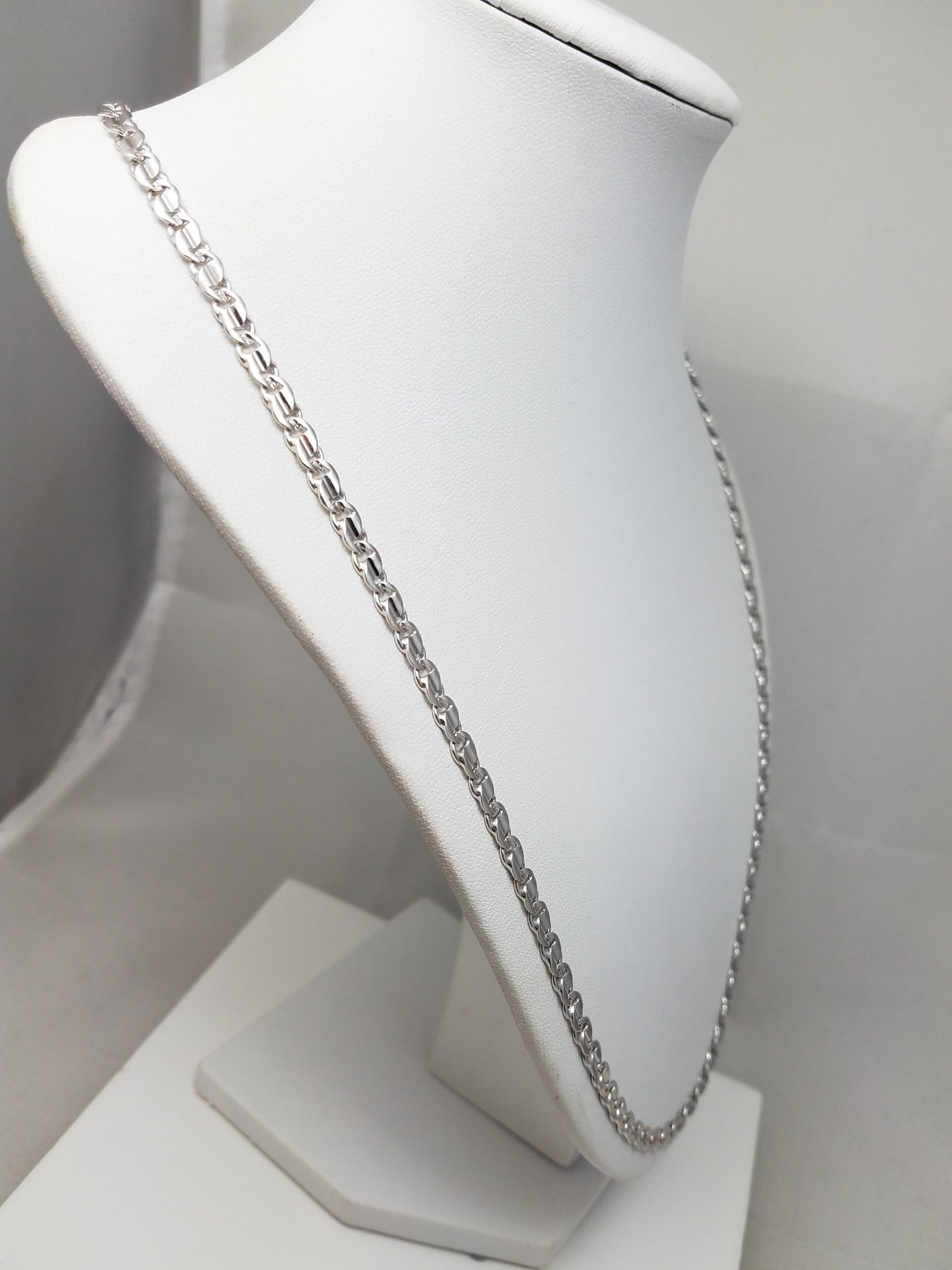 Retro 24" Solid 14k White Gold Fancy Link Chain Necklace Italy