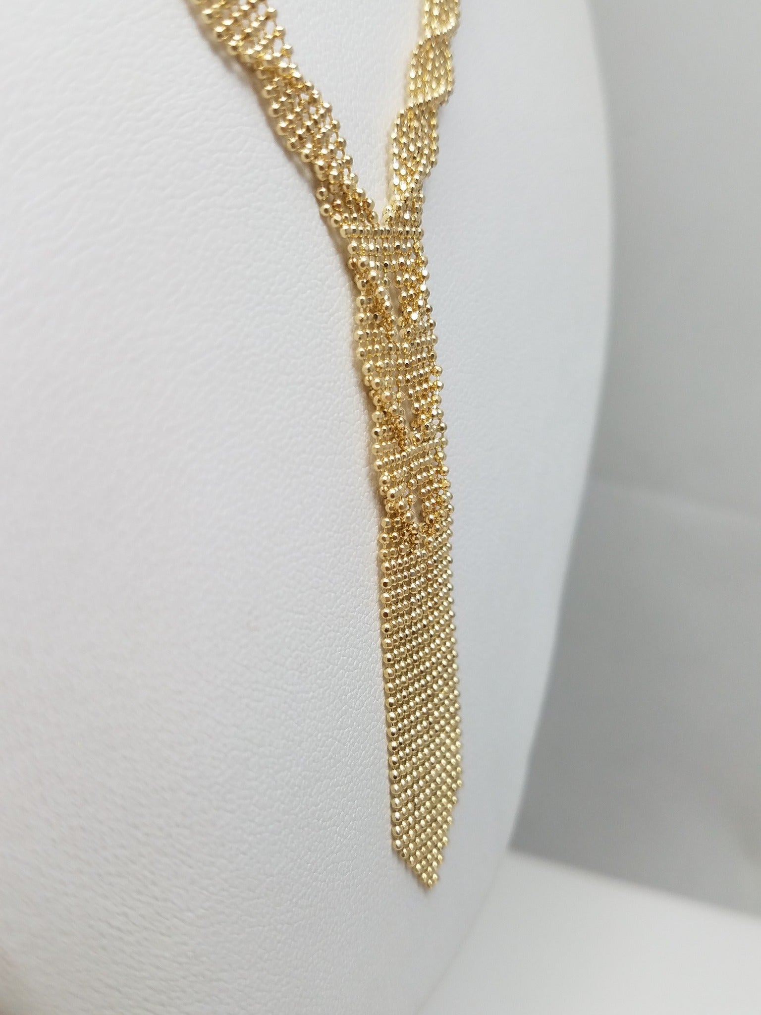 Fashionable 15.25" to 17.25" Adjustable 14k Yellow Gold Braided Microbead Necklace