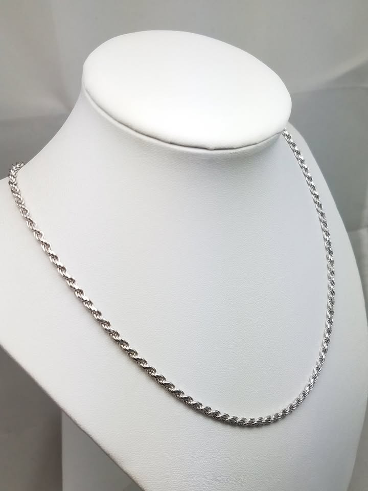 Fabulous 18" Solid 14k White Gold Rope Chain Necklace Italy