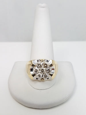 Dapper Men's 10k Two Tone Gold Natural Diamond Cluster Ring