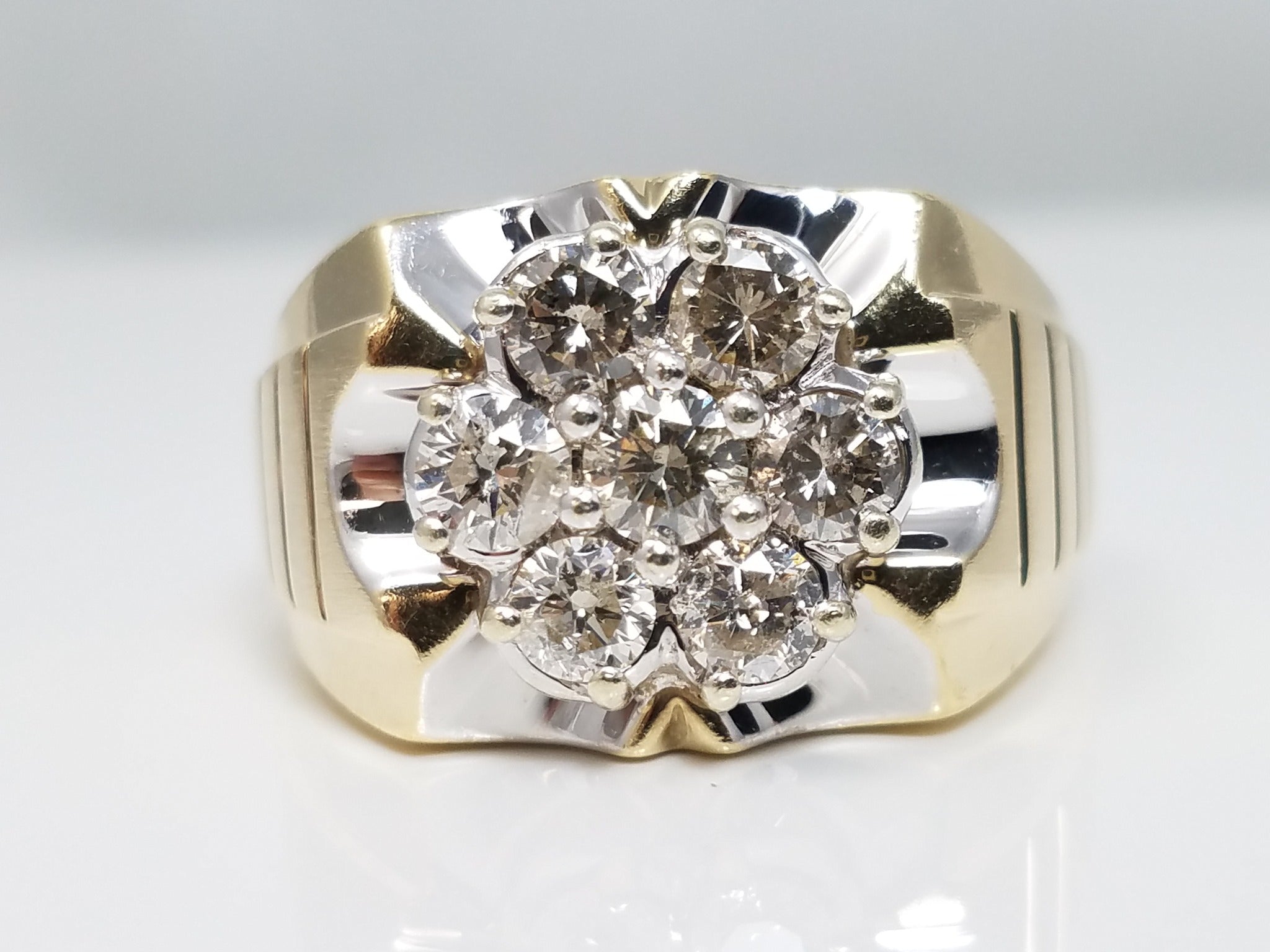 Dapper Men's 10k Two Tone Gold Natural Diamond Cluster Ring