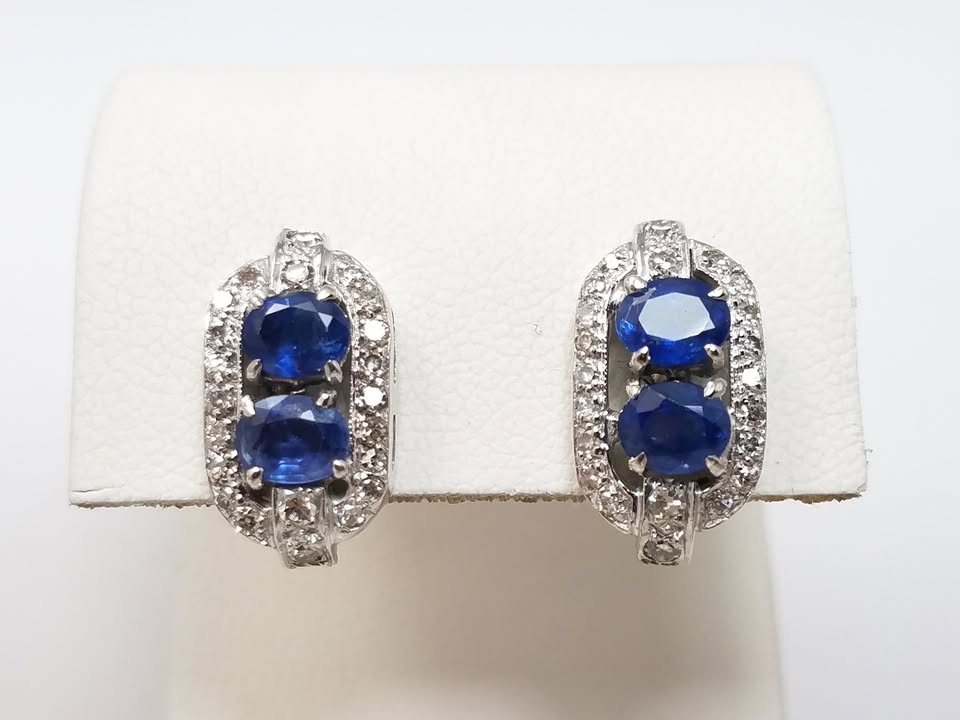 Extravagant 18k White Gold Natural Sapphire Diamond Bracelet & Earring Set