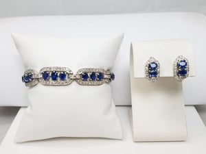 Extravagant 18k White Gold Natural Sapphire Diamond Bracelet & Earring Set