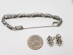 Extravagant 18k White Gold Natural Sapphire Diamond Bracelet & Earring Set