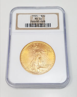 Majestic Certified 1925 US St Gaudens $20 Gold Coin MS-64