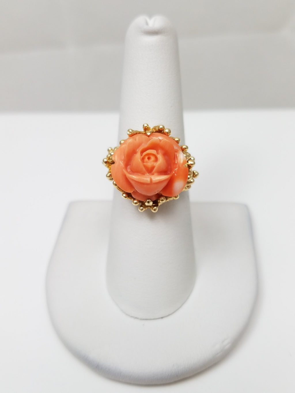 Sophisticated 14k Yellow Gold Natural Carved Coral Custom Ring
