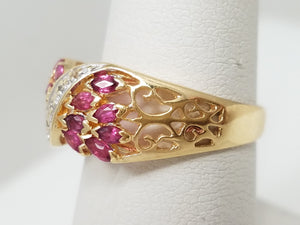 Vivid 14k Yellow Gold Natural Ruby Diamond Ring Band