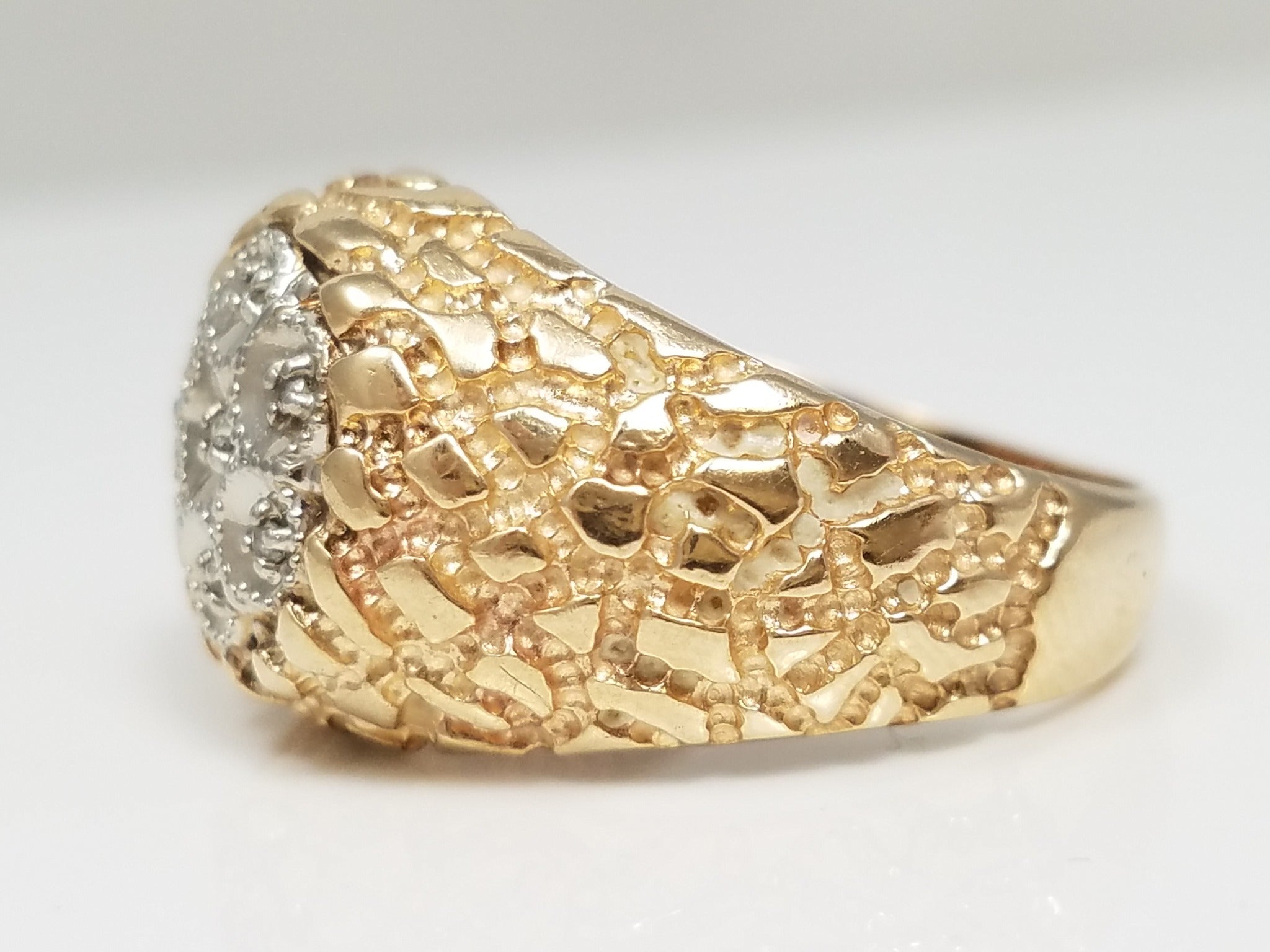 Rustic 10k Two Tone Gold Natural Diamond Nugget Ring
