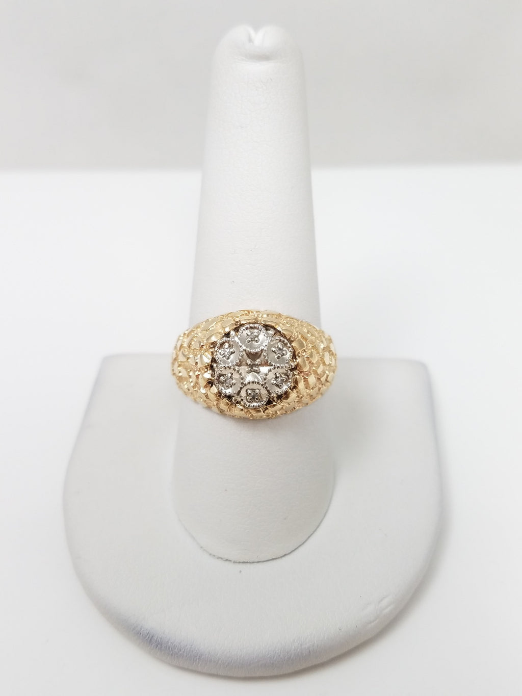 Rustic 10k Two Tone Gold Natural Diamond Nugget Ring