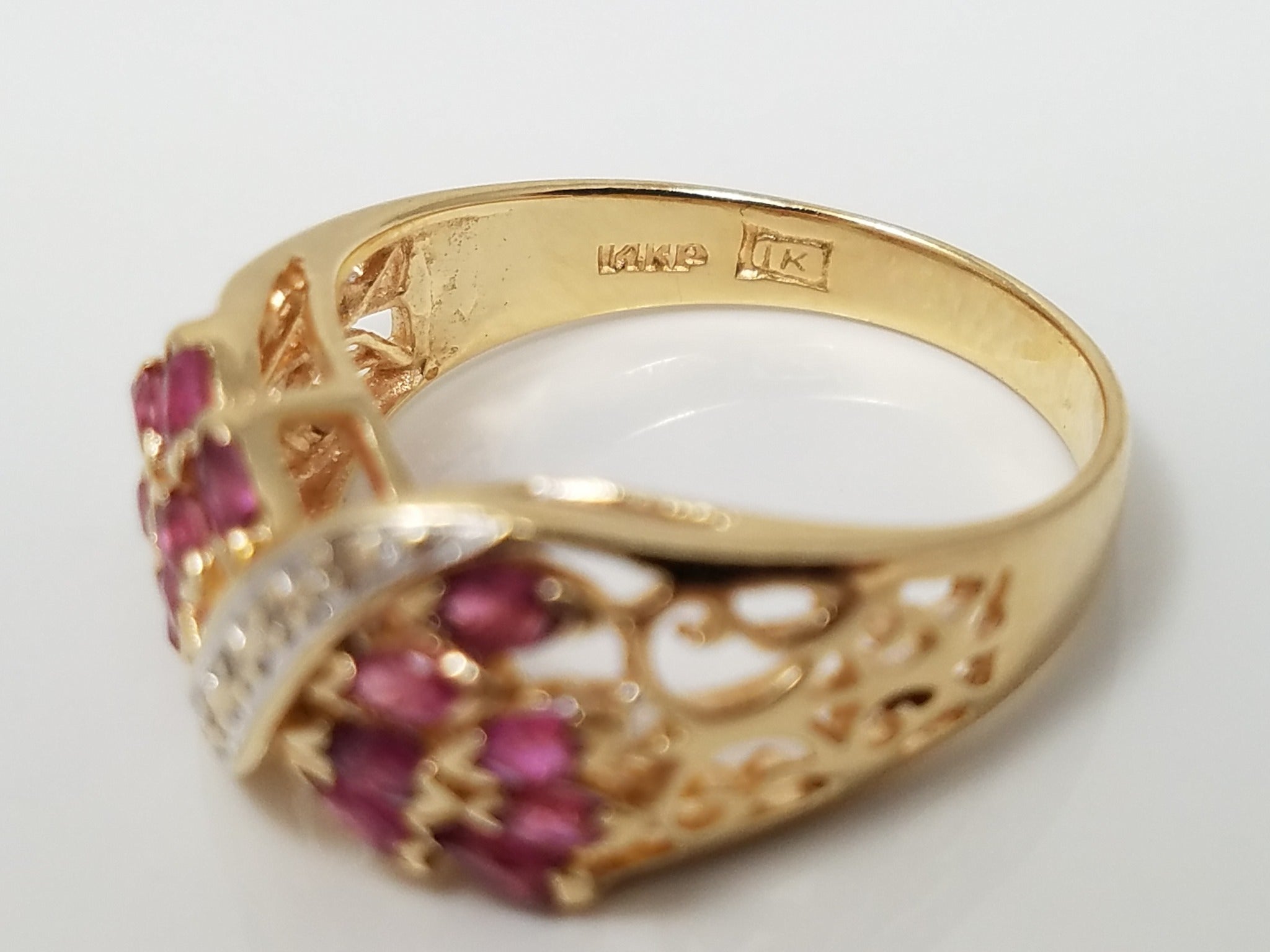 Vivid 14k Yellow Gold Natural Ruby Diamond Ring Band