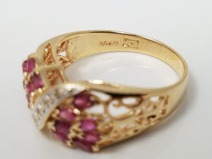 Vivid 14k Yellow Gold Natural Ruby Diamond Ring Band