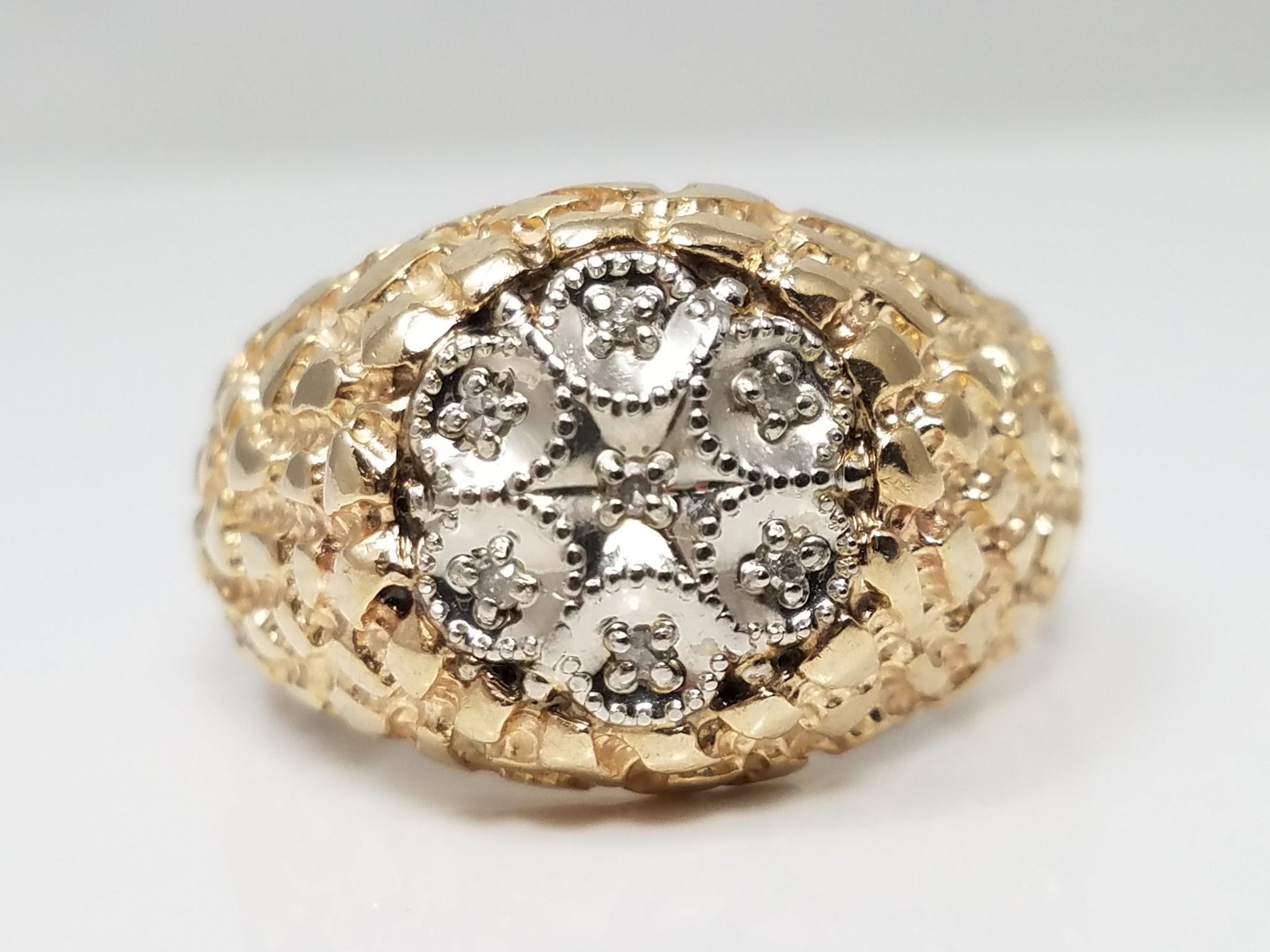 Rustic 10k Two Tone Gold Natural Diamond Nugget Ring