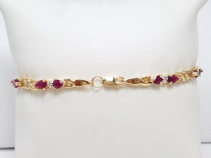 Elegant 7.5" 14k Yellow Gold Natural Ruby Diamond Tennis Bracelet