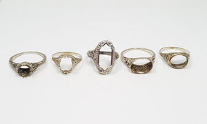 Five 1930's 14k White Gold Filigree Ring Mounts To Restore