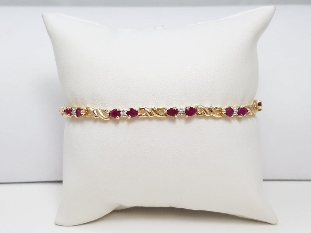 Elegant 7.5" 14k Yellow Gold Natural Ruby Diamond Tennis Bracelet