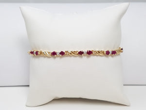 Elegant 7.5" 14k Yellow Gold Natural Ruby Diamond Tennis Bracelet