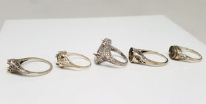 Five 1930's 14k White Gold Filigree Ring Mounts To Restore