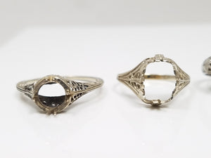 Five 1930's 14k White Gold Filigree Ring Mounts To Restore