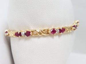 Elegant 7.5" 14k Yellow Gold Natural Ruby Diamond Tennis Bracelet
