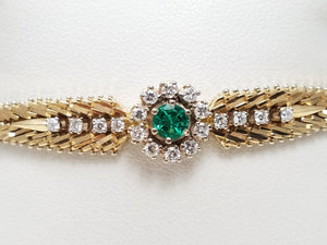Exquisite 7" 14k Yellow Gold Natural Emerald Diamond Custom Bracelet