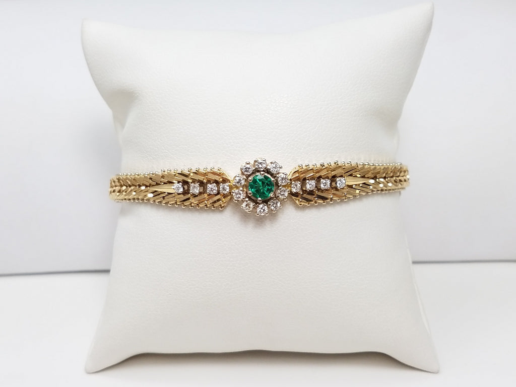 Exquisite 7" 14k Yellow Gold Natural Emerald Diamond Custom Bracelet