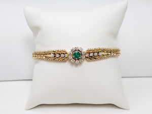 Exquisite 7" 14k Yellow Gold Natural Emerald Diamond Custom Bracelet