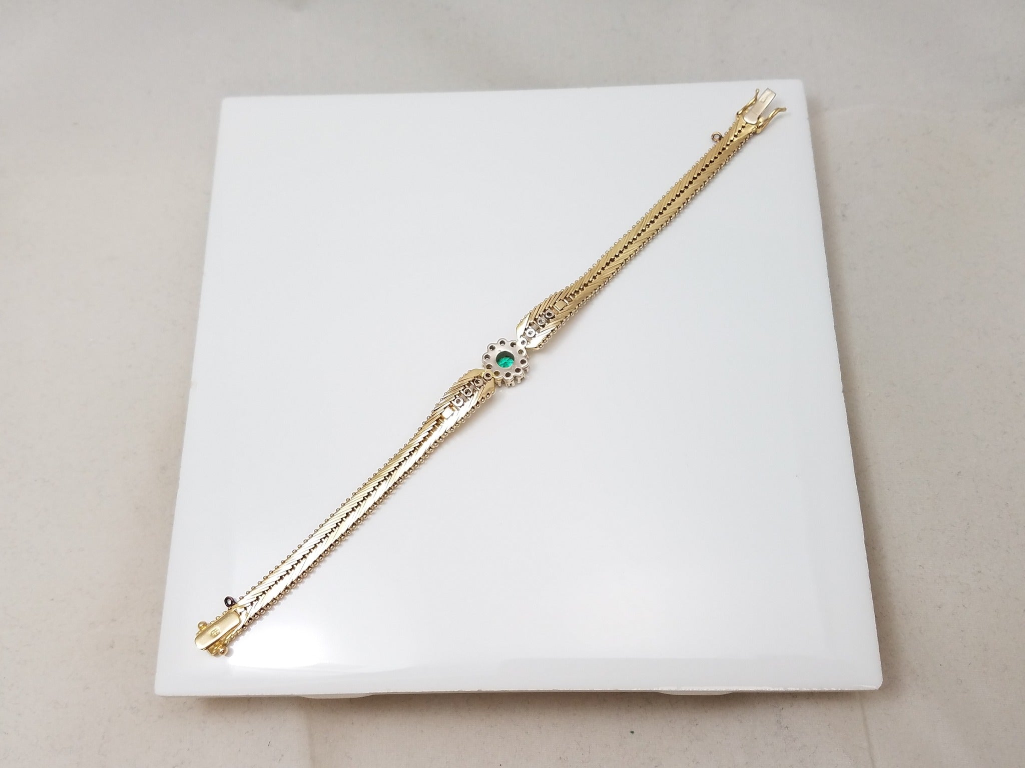 Exquisite 7" 14k Yellow Gold Natural Emerald Diamond Custom Bracelet