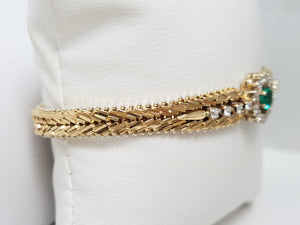 Exquisite 7" 14k Yellow Gold Natural Emerald Diamond Custom Bracelet
