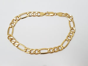 Luxurious 18k Yellow Gold 7.25" Hollow Figaro Link Bracelet