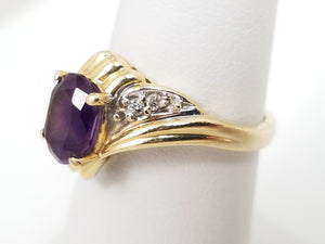 Exciting 10k Yellow Gold Natural Amethyst Diamond Bypass Ring