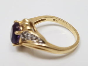 Exciting 10k Yellow Gold Natural Amethyst Diamond Bypass Ring