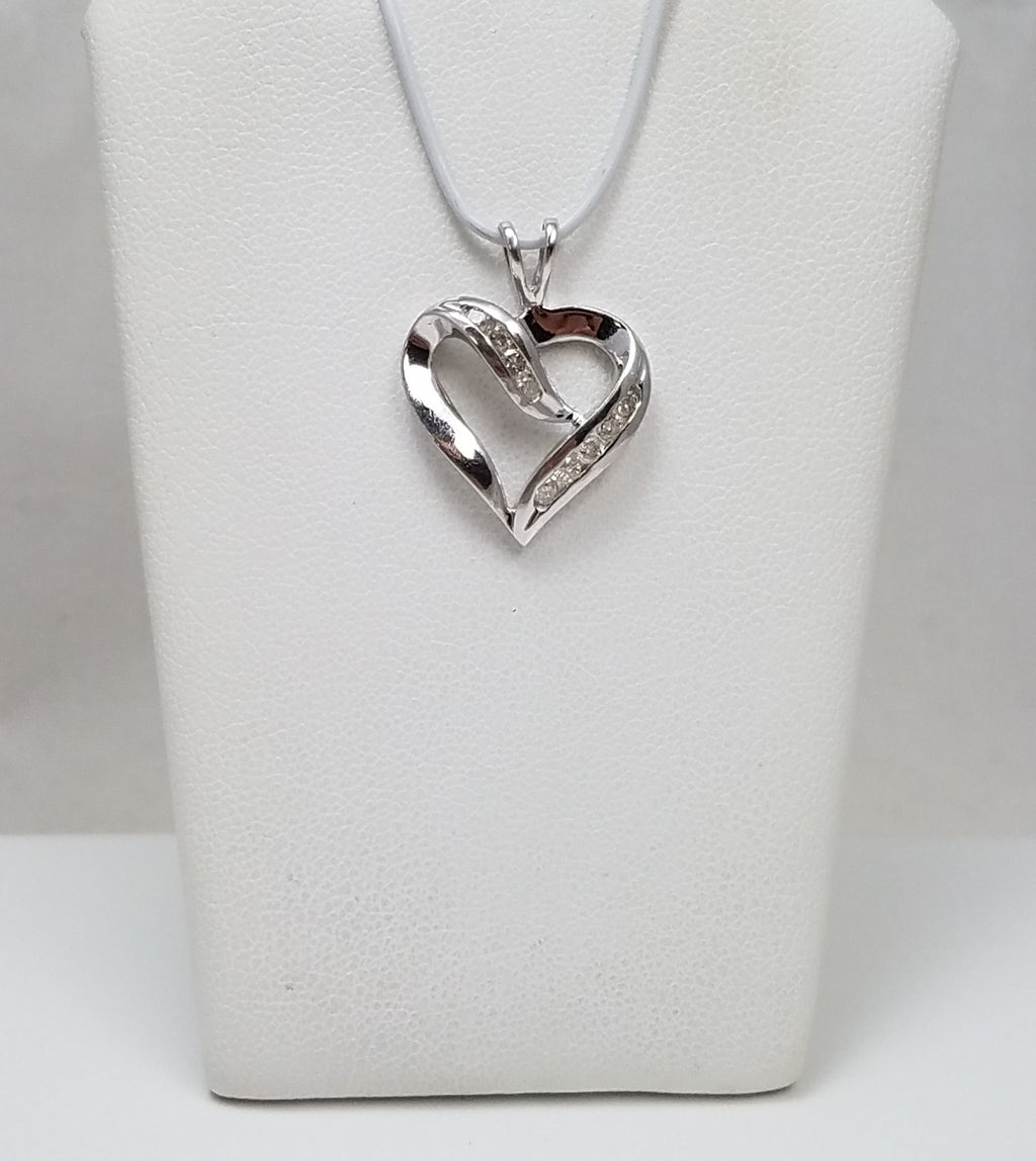Dainty 10k White Gold Natural Diamond Heart Pendant