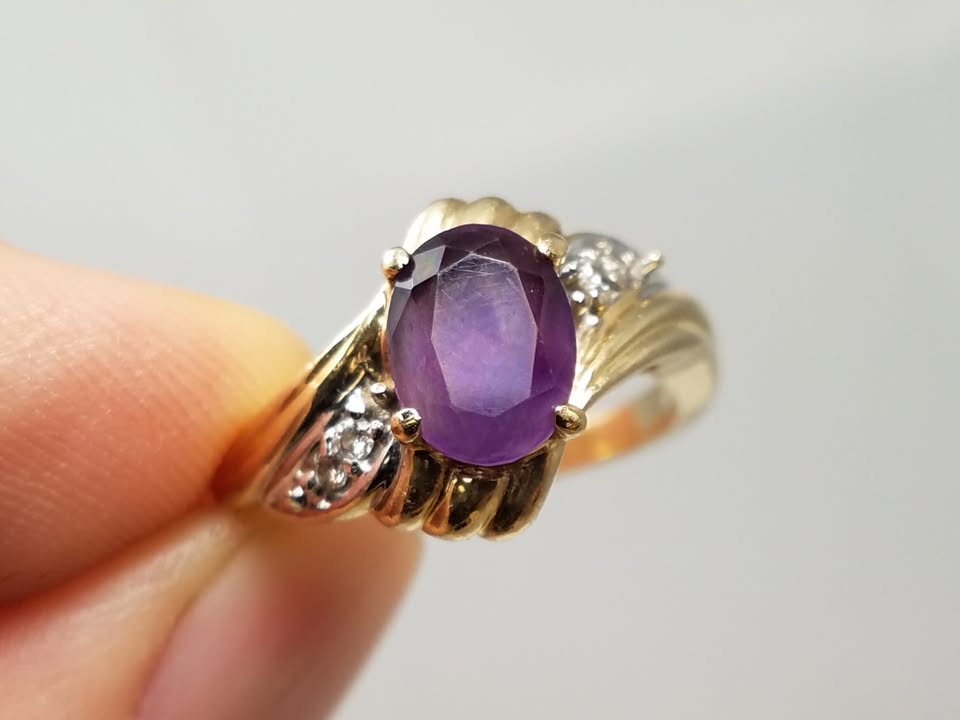 Exciting 10k Yellow Gold Natural Amethyst Diamond Bypass Ring
